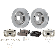 2-Wheel Set Front Brake Kit With Calipers, Plain Surface 5 Lugs 295.91 mm Ceramic FWD, Includes (2) Caliper, (2) Disc, and (1) Pad Set