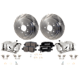 2-Wheel Set Rear Brake Kit With Calipers, Cross-drilled and Slotted 5 Lugs 312.93 mm Ceramic, Includes (2) Brake Caliper, (2) Brake Disc, and (1) Brake Pad Set