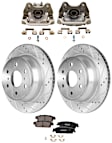 2-Wheel Set Rear Brake Kit With Calipers, Cross-drilled and Slotted 6 Lugs 344.93 mm Ceramic, Includes (2) Brake Caliper, (1) Brake Pad Set and (2) Brake Disc