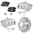 2-Wheel Set Rear Brake Kit With Calipers, Cross-drilled and Slotted 6 Lugs 325.12 mm Semi-metallic, Includes (2) Brake Caliper, (1) Brake Pad Set and (2) Brake Disc