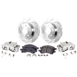 2-Wheel Set Front Brake Kit With Calipers, Cross-drilled and Slotted 6 Lugs 325 mm Ceramic, Includes (2) Brake Caliper, (2) Brake Disc and (1) Brake Pad Set