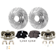 2-Wheel Set Front Brake Kit With Calipers, Cross-drilled and Slotted 5 Lugs 280 mm Ceramic FWD, Includes (2) Brake Caliper, (2) Brake Disc and (1) Brake Pad Set