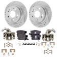 2-Wheel Set Rear Brake Kit With Calipers, Cross-drilled and Slotted 5 Lugs 281.69 mm Ceramic FWD, Includes (2) Brake Caliper, (1) Brake Pad Set and (2) Brake Disc