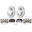 2-Wheel Set Front Brake Kit With Calipers, Cross-drilled and Slotted 6 Lugs 350.01 mm Ceramic, Includes (2) Brake Caliper, (2) Brake Disc and (1) Brake Pad Set