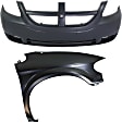 2-Piece Kit, Front Primed Bumper Cover, Includes (1) Bumper Cover and (1) Fender