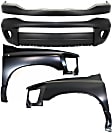 4-Piece Kit, Front Upper - Textured, Lower - Primed Bumper Cover, For Models Without Chrome Insert, Includes (2) Bumper Cover and (2) Fender