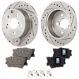 2-Wheel Set Rear Brake Disc and Pad Kit, Cross-drilled and Slotted 5 Lugs 280.8 mm Ceramic Pro-Line Series, Includes (1) Brake Pad Set and (2) Brake Disc