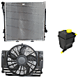 3-Piece Kit OE Replacement A/C Condenser Fan, Single fan, Includes (1) Coolant Reservoir, (1) Cooling Fan Assembly and (1) Radiator