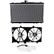 3-Piece Kit OE Replacement Radiator Fan, 2.5L, 4Cyl, Dual fan, Includes (1) Coolant Reservoir, (1) Cooling Fan Assembly and (1) Radiator
