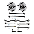 12-Piece Kit Front, Driver and Passenger Side, Lower, Frontward and Rearward Control Arms, Includes (4) Control Arm, (2) Sway Bar Link, (4) Tie Rod End, and (2) Wheel Hub
