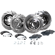 4-Wheel Set Front and Rear Brake Disc and Pad Kit, Cross-drilled and Slotted 5 Lugs Front-320.04 mm/Rear-334.01 mm Ceramic Pro-Line Series, Includes (4) Brake Disc and (2) Brake Pad Set