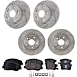 4-Wheel Set Front and Rear Brake Disc and Pad Kit, Cross-drilled and Slotted 5 Lugs Front-281.94 mm/Rear-259.7 mm Ceramic Pro-Line Series, Includes (2) Brake Pad Set and (4) Brake Disc