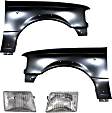 1993 Ford Ranger - 4-Piece Kit Front, Driver and Passenger Side Fender, Steel, Primed, Includes (2) Fender and (2) Headlight