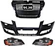 4-Piece Kit Driver and Passenger Side Halogen Headlight, With bulb(s), OE Replacement, Includes (2) Headlight, (1) Grille Assembly and (1) Bumper Cover