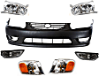 2001 Toyota Corolla - 7-Piece Kit Front Primed Bumper Cover,  Includes (1) Bumper Cover, (2) Corner Light, (2) Fog Light, and (2) Headlight