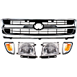 5-Piece Kit, Grille Chrome Shell with Painted Black Insert, RWD, Except Pre-Runner Model, Includes (2) Corner Light, (1) Grille, and (2) Headlight