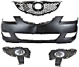 4-Piece Kit Front, Driver and Passenger Side Halogen Fog Light, With bulb(s), Sedan, Includes (1) Bumper Cover, (1) Grille Assembly and (2) Fog Light