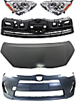 2012 Toyota Prius C - 5-Piece Kit Driver and Passenger Side Halogen Headlight, With bulb(s), OE Replacement,  Includes (1) Bumper Cover, (1) Grille Assembly, (2) Headlight, and (1) Hood