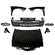 8-Piece Kit Front Primed Bumper Cover, Includes (1) Bumper Cover, (2) Fender, (2) Fog Light, (2) Headlight, and (1) Hood