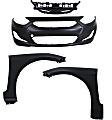 2012-2013 Hyundai Accent - 4-Piece Kit, Front Primed Bumper Cover, Includes (1) Bumper Cover, (2) Fender, and (1) Grille