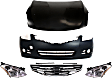 5-Piece Kit Factory Style Hood, 4-Door, Sedan, Steel, Primed, Includes (1) Bumper Cover, (1) Grille, (2) Headlight, and (1) Hood