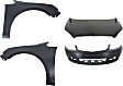 4-Piece Kit, Front Primed Bumper Cover, Includes (1) Bumper Cover, (2) Fender, and (1) Hood