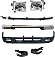 1999 Nissan Frontier - 7-Piece Kit Front Bumper, USA Built Vehicle, Chrome, Includes (1) Bumper, (2) Bumper Bracket, (1) Bumper Trim, (2) Headlight, and (1) Valance