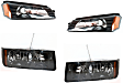 2004 Chevrolet Avalanche 1500 - 4-Piece Kit Driver and Passenger Side Halogen Headlight, With bulb(s), For Models With Body Cladding, Without Decor Package, OE Replacement,  Includes (2) Headlight and (2) Turn Signal Light