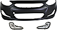 3-Piece Kit, Front Primed Bumper Cover, Includes (1) Bumper Cover and (2) Fog Light