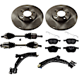 7-Piece Kit Front, Driver and Passenger Side Axle Assembly - New 7-Piece Kit, 2.0L, 4Cyl, Includes (2) Brake Disc, (1) Brake Pad Set, (2) Control Arm and (2) Axle Assembly