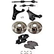 8-Piece Kit Front, Driver and Passenger Side Axle Assembly with Brake Discs, Brake Pad Set, and Control Arms