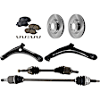 7-Piece Kit Front, Driver and Passenger Side Axle Assembly - New 7-Piece Kit, 2.0L, 4Cyl, Includes (2) Brake Disc, (1) Brake Pad Set, (2) Control Arm and (2) Axle Assembly