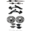 8-Piece Kit Front, Driver and Passenger Side Axle Assembly with Brake Discs, Brake Pad Set, and Control Arms, FWD