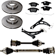 7-Piece Kit Front, Driver and Passenger Side Axle Assembly - New 7-Piece Kit, 2.0L, 4Cyl, Includes (1) Brake Pad Set, (2) Brake Disc, (2) Control Arm and (2) Axle Assembly