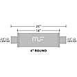 10416 Universal Muffler, Stainless Steel, Satin Body Finish, 4 x 4 in. Round Body Shape, 20 in. Overall Length, Straight-Through Muffler Type