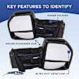 Passenger Side Towing Mirror, Upper - Power , Lower - Manual Adjust, Heated Upper Glass, Non-Heated Lower Glass, Manual Folding, Textured Black, No Memory, No Blind Spot Feature