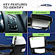 Passenger Side Towing Mirror, Upper - Power , Lower - Manual Adjust, Heated Upper Glass, Non-Heated Lower Glass, Manual Folding, Textured Black, No Memory, No Blind Spot Feature