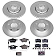 4-Wheel Set Power Stop&reg; ESK2800 Front and Rear Euro-Stop High-Carbon Coated Rotors, ECE-R90 Brake Pads Made in Europe + Hardware Kit