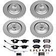 4-Wheel Set Power Stop&reg; ESK4013 Front and Rear Euro-Stop High-Carbon Coated Rotors, ECE-R90 Brake Pads Made in Europe + Hardware Kit