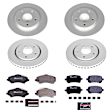4-Wheel Set Power Stop&reg; ESK4015 Front and Rear Euro-Stop High-Carbon Coated Rotors, ECE-R90 Brake Pads Made in Europe + Hardware Kit