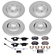4-Wheel Set Power Stop&reg; ESK4065 Front and Rear Euro-Stop High-Carbon Coated Rotors, ECE-R90 Brake Pads Made in Europe + Hardware Kit