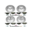 4-Wheel Set Power Stop&reg; ESK4103 Front and Rear Euro-Stop High-Carbon Coated Rotors, ECE-R90 Brake Pads Made in Europe + Hardware Kit