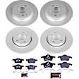 4-Wheel Set Power Stop&reg; ESK4430 Front and Rear Euro-Stop High-Carbon Coated Rotors, ECE-R90 Brake Pads Made in Europe + Hardware Kit