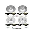 4-Wheel Set Power Stop&reg; ESK5360 Front and Rear Euro-Stop High-Carbon Coated Rotors, ECE-R90 Brake Pads Made in Europe + Hardware Kit
