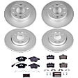 4-Wheel Set Power Stop&reg; ESK5749 Front and Rear Euro-Stop High-Carbon Coated Rotors, ECE-R90 Brake Pads Made in Europe + Hardware Kit