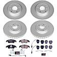 4-Wheel Set Power Stop&reg; ESK5754 Front and Rear Euro-Stop High-Carbon Coated Rotors, ECE-R90 Brake Pads Made in Europe + Hardware Kit