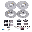 4-Wheel Set Power Stop&reg; ESK7853 Front and Rear Euro-Stop High-Carbon Coated Rotors, ECE-R90 Brake Pads Made in Europe + Hardware Kit
