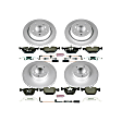4-Wheel Set Power Stop&reg; ESK945 Front and Rear Euro-Stop High-Carbon Coated Rotors, ECE-R90 Brake Pads Made in Europe + Hardware Kit
