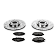 K1073 Front Brake Disc and Pad Kit, Silver zinc-plated, Cross-drilled and Slotted, 5 Lugs, 296 mm, Carbon Fiber Ceramic, Z23 Evolution Sport Series