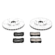 K107 Front Brake Disc and Pad Kit, Silver zinc-plated, Cross-drilled and Slotted, 5 Lugs, 320 mm, Carbon Fiber Ceramic, Z23 Evolution Sport Series